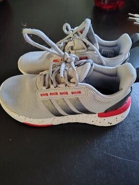 adidas Kids Gray Sneakers with Red Accents